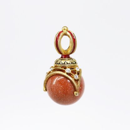 Picture of Vintage Gilt Sterling Silver, Goldstone, Enamel & CZ Faberge Style Pendant