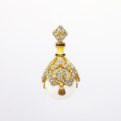 Picture of Vintage Gilt Sterling Silver, Faux Pearl, Enamel & Clear Rhinestone Faberge Style Pendant
