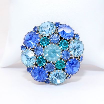 Picture of Vintage Signed Weiss, Blue & Teal Round Domed Rhinestone Brooch