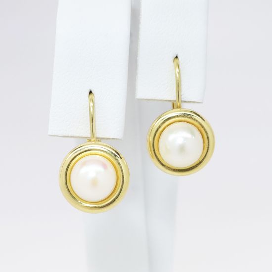 Picture of 18k Yellow Gold & Pearl Solitaire Drop Earrings