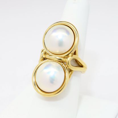 Picture of 18k Yellow Gold & Double White Mabe Pearl Statement Ring