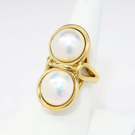 Picture of 18k Yellow Gold & Double White Mabe Pearl Statement Ring