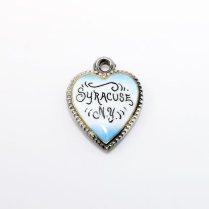 Picture of Antique Sterling Silver & Hand Painted Enamel 'Syracuse, NY' Souvenir Puffy Heart Charm