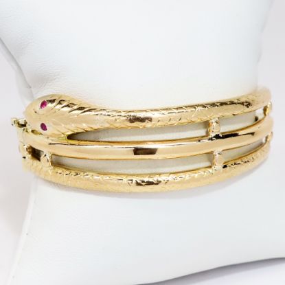 Picture of 18k Yellow Gold Coiled Snake Hinged Bangle Bracelet with Ruby Eyes