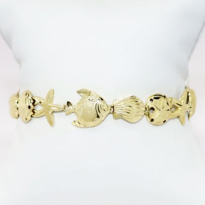 Picture of 14k Yellow Gold Fish, Starfish & Shell Links Bracelet