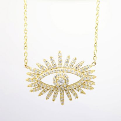 Picture of 14k Yellow Gold & 0.65ct Pavé Set Diamond Evil Eye Necklace