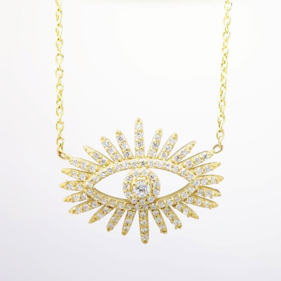 Picture of 14k Yellow Gold & 0.65ct Pavé Set Diamond Evil Eye Necklace