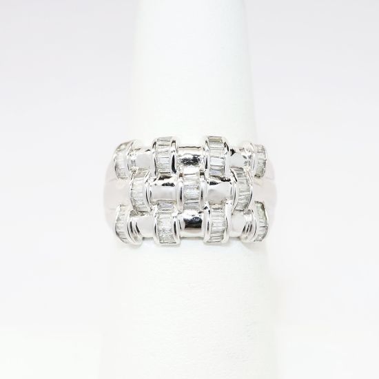 Picture of 14k White Gold & Baguette Cut Diamonds Statement Ring