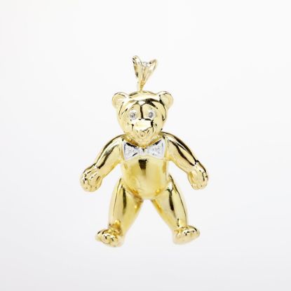 Picture of 14k Yellow Gold Teddy Bear with Diamond Bow Tie Brooch/Pendant