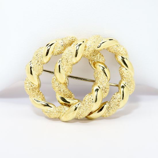 Picture of 18k Yellow Gold Textured Interlocking Circles Brooch