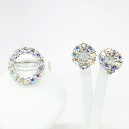 Picture of Vintage 1950's Signed Weiss Aurora Borealis Rhinestone Brooch & Earring Set