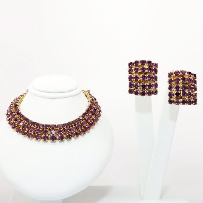 Picture of Vintage Weiss Purple Rhinestone Necklace & Clip-On Earring Set