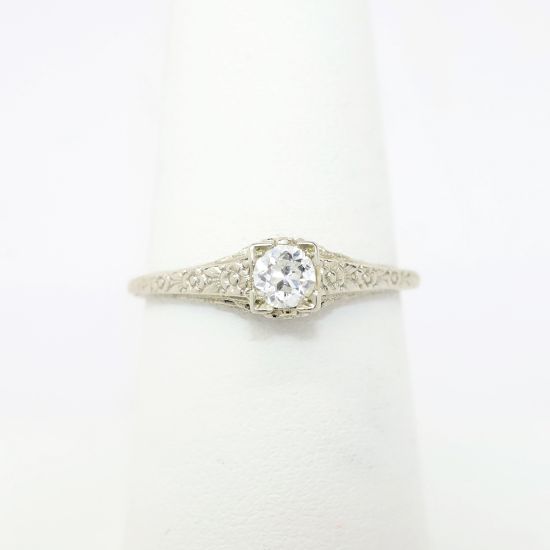 Picture of Antique 18k White Gold Filigree & Old European Cut Engagement Ring