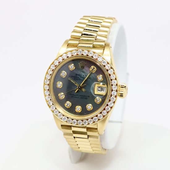 Picture of Vintage Ladies Rolex 26mm Datejust Oyster Perpetual Watch in 18k Yellow Gold & Diamond