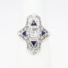 Picture of Art Deco Era 18k White Gold Filigree, Diamond & Synthetic Sapphire Ring