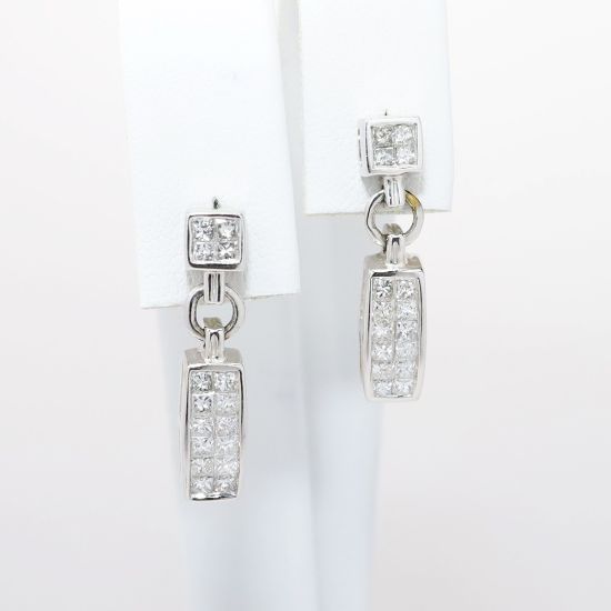 Picture of Platinum & Square Cut Diamond Drop Earrings