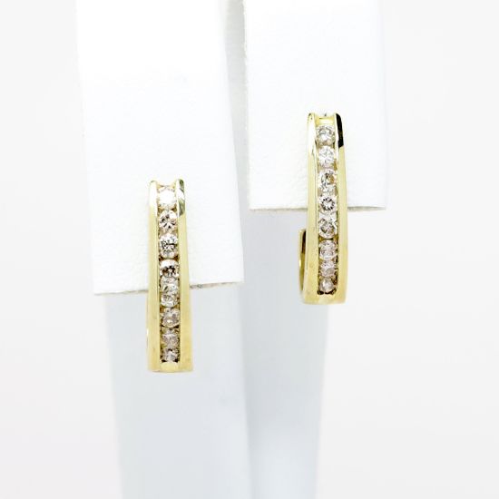 Picture of 10k Yellow Gold & Diamond Open Hoop Earrings