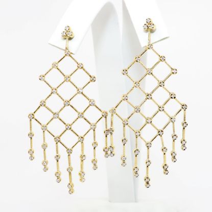 Picture of Ornate 14k Yellow Gold & Diamond Latticework Chandelier Earrings