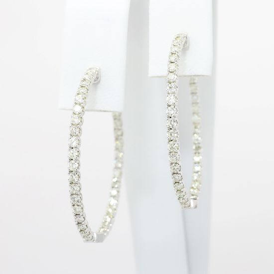 Picture of Large Oval 14k White Gold & Diamond Hoop Earrings