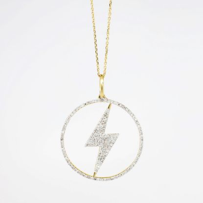 Picture of 14k Yellow Gold & Pavé Set Diamond Lightning Bolt Pendant Necklace