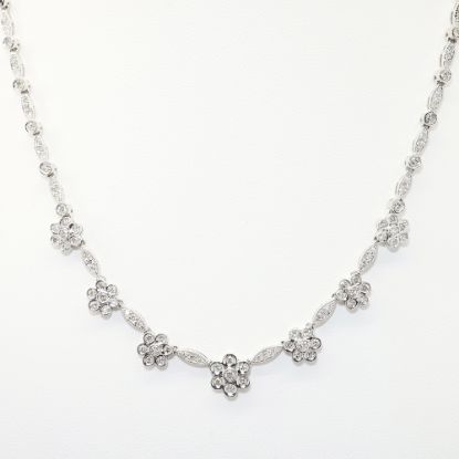 Picture of 14k White Gold & 1.50ct Diamond Flower Station Necklace 