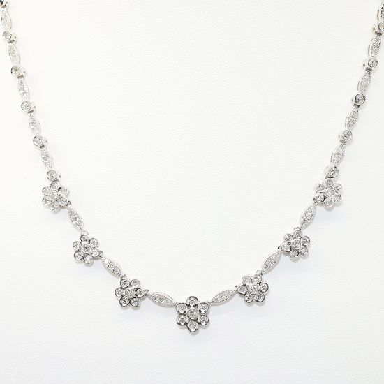 Picture of 14k White Gold & 1.50ct Diamond Flower Station Necklace 