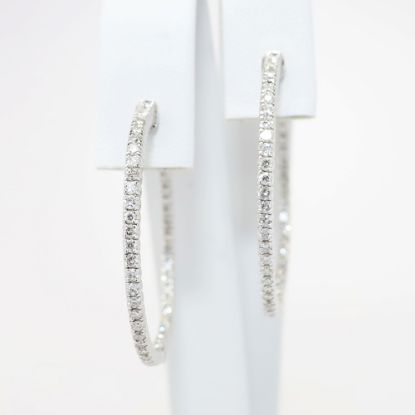 Picture of Large 14k White Gold & 2.00ct Diamond Round Hoop Earrings