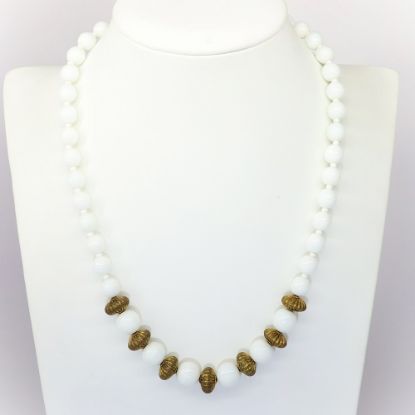 Picture of Vintage Signed 1950's Miriam Haskell Milk Glass & Gilt Brass Beaded Necklace