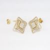 Picture of 14k Yellow Gold & Pavé Set Diamonds Triple Offset Squares Post Earrings