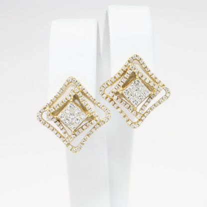 Picture of 14k Yellow Gold & Pavé Set Diamonds Triple Offset Squares Post Earrings