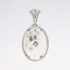 Picture of Antique Art Deco Era 14k White Gold Filigree, Diamond & Camphor Glass Pendant with Birds