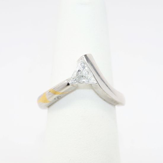 Picture of Modern Platinum with 24k Gold Inlay & 0.40ct Trillion Cut Diamond Solitaire Ring