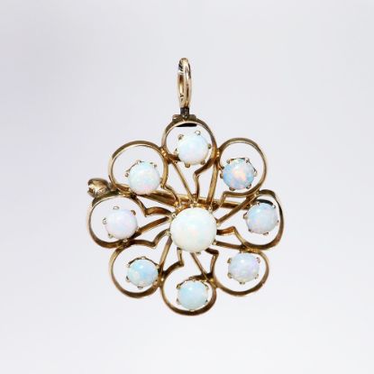 Picture of Antique Victorian Era 14k Gold & Opal Cabochon Flower Brooch/Pendant