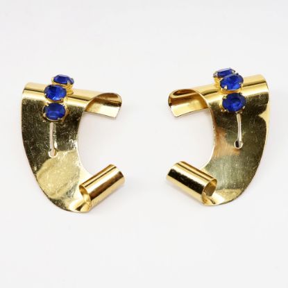 Picture of Vintage Signed Coro Pair of Gilt Sterling Silver & Blue Rhinestone Fur Clips