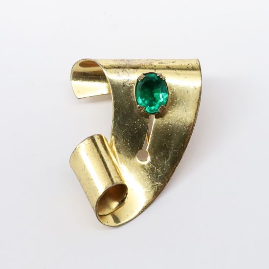Picture of Vintage 1940's Hector Aguilar for Coro Gilt Sterling Silver Brooch with Green Czech Glass Accent