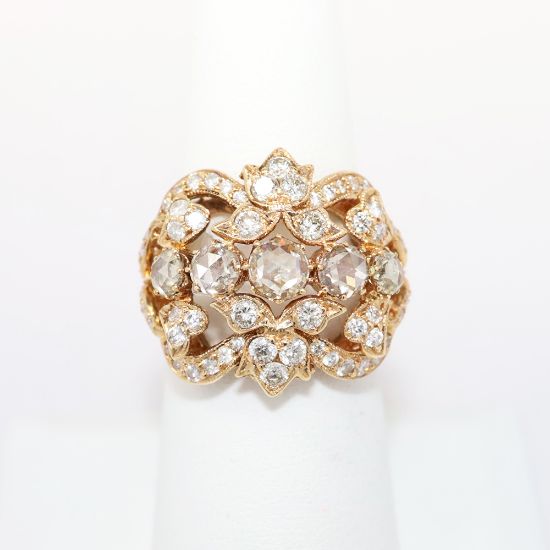 Picture of 14k Rose Gold with Rose & Round Brilliant Cut Diamonds Statement Ring