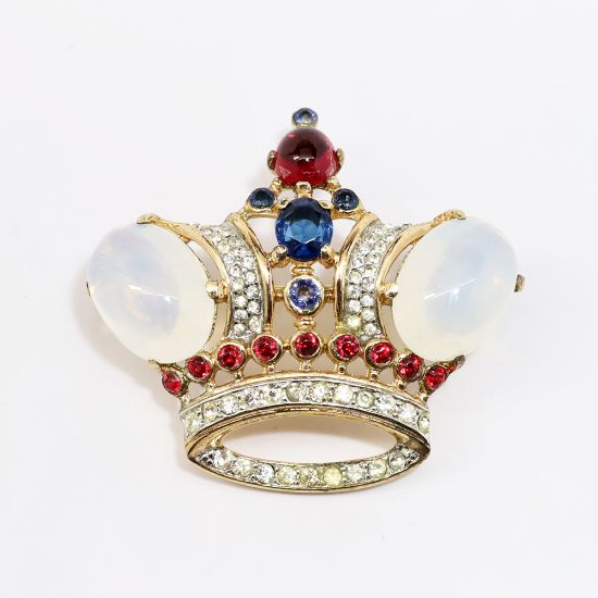 Picture of 1940's Alfred Philippe Trifari Sterling Silver & Rhinestone Jelly Belly Crown Brooch