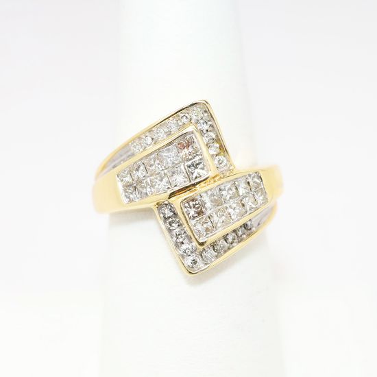 Picture of 14k Yellow Gold with Square & Round Cut Diamonds Bypass Ring