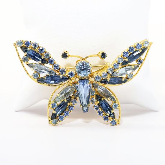 Picture of Vintage Signed Weiss 'Trembler' en Tremblent Blue Rhinestone Butterfly Brooch