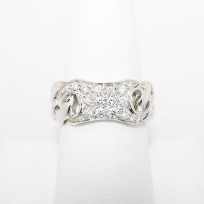 Picture of 18k White Gold Men's Cuban Link Ring with Diamond Cluster Accent