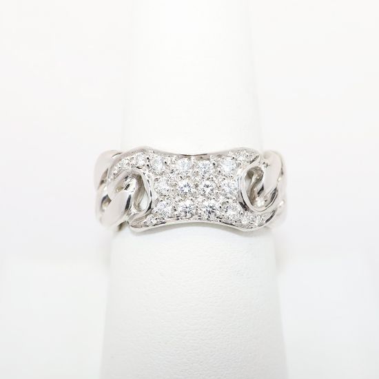 Picture of 18k White Gold Men's Cuban Link Ring with Diamond Cluster Accent