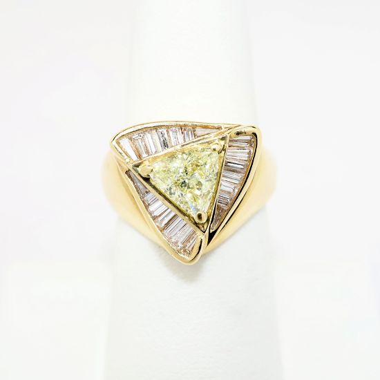 Picture of 14k Yellow Gold & Yellow Trillion Cut Diamond Ring with Clear Baguette Cut Diamond Accents