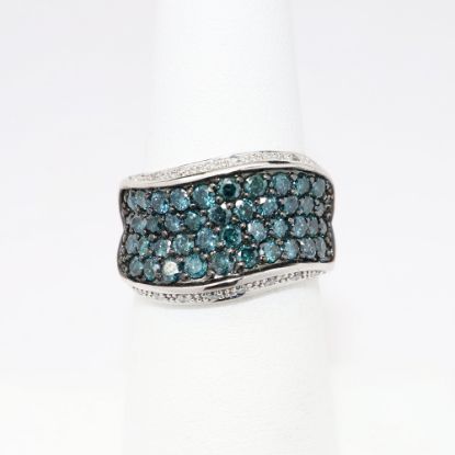 Picture of 14k White Gold & Pavé Set Blue Diamond Ring with Colorless Diamond Accents