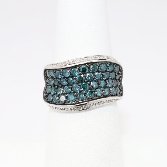 Picture of 14k White Gold & Pavé Set Blue Diamond Ring with Colorless Diamond Accents