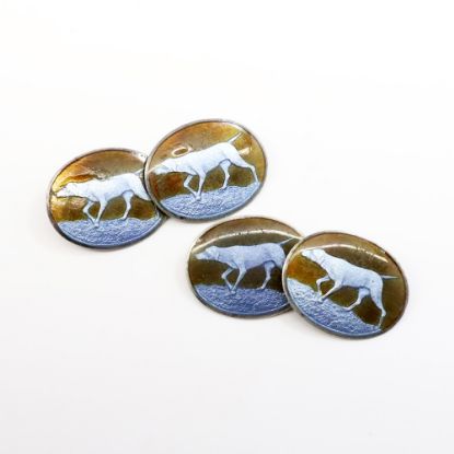 Picture of Antique Thomae Company Sterling Silver & Enameled Cufflinks with Hunting Dogs (Pointer)