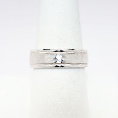 Picture of Men's 10k White Gold Hammered Look Wedding Band with Milgrain Details