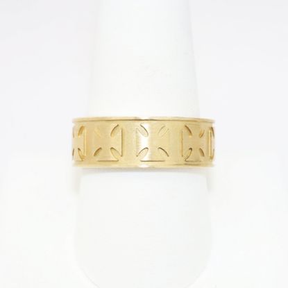 Picture of Men's 14k Yellow Gold Textured Band with Maltese Cross Details