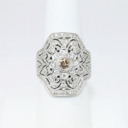 Picture of Vintage Inspired 14k White Gold & Champagne Diamond Ring with Colorless Diamond Accents