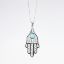 Picture of 14k White Gold Filigree Hamsa Pendant Necklace with Turquoise Cabochon Accent