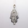 Picture of 14k White Gold Filigree Hamsa Pendant Necklace with Turquoise Cabochon Accent